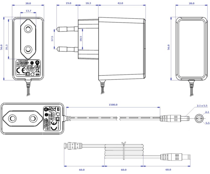Rysunek techniczny zasilacza POSC12100A-WH
